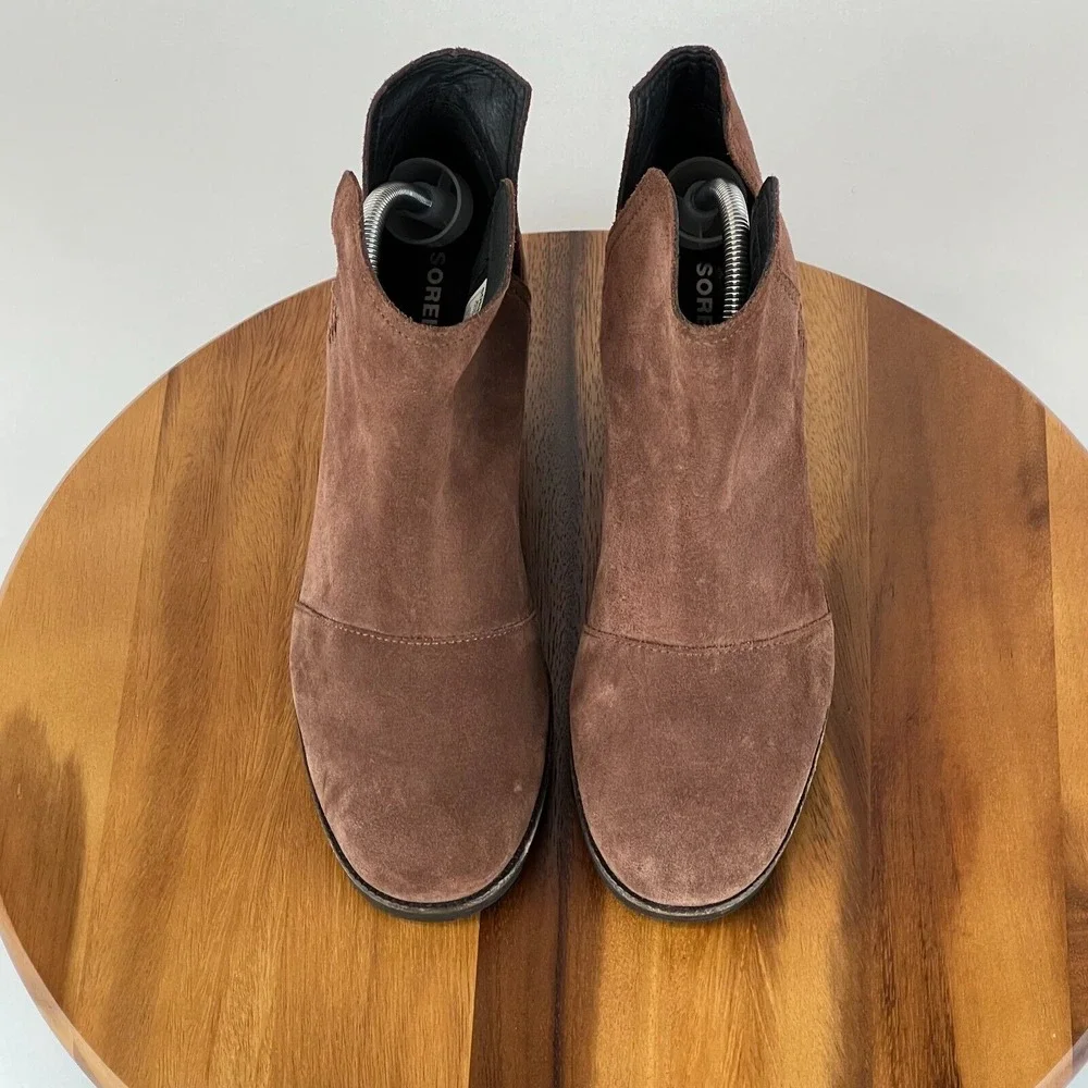 Womens Sorel Cate Cut Out Brown‎ Suede Heeled Ankle Boots Booties Size 11 M GUC